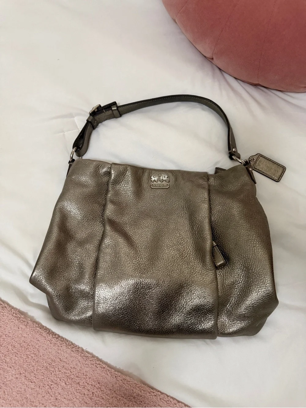 Coach Metallic Pebbled Leather Shoulder Bag - Gunmetal